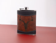 Leather Flask – 8oz Stainless Steel Travel Flask with Gothic Deer Skull Design