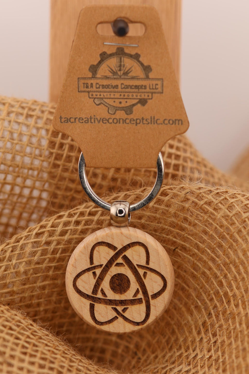 Atomic Symbol Keychain - Laser Engraved Hardwood Science Gift with Stainless Steel Ring