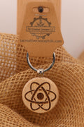 Atomic Symbol Keychain - Laser Engraved Hardwood Science Gift with Stainless Steel Ring