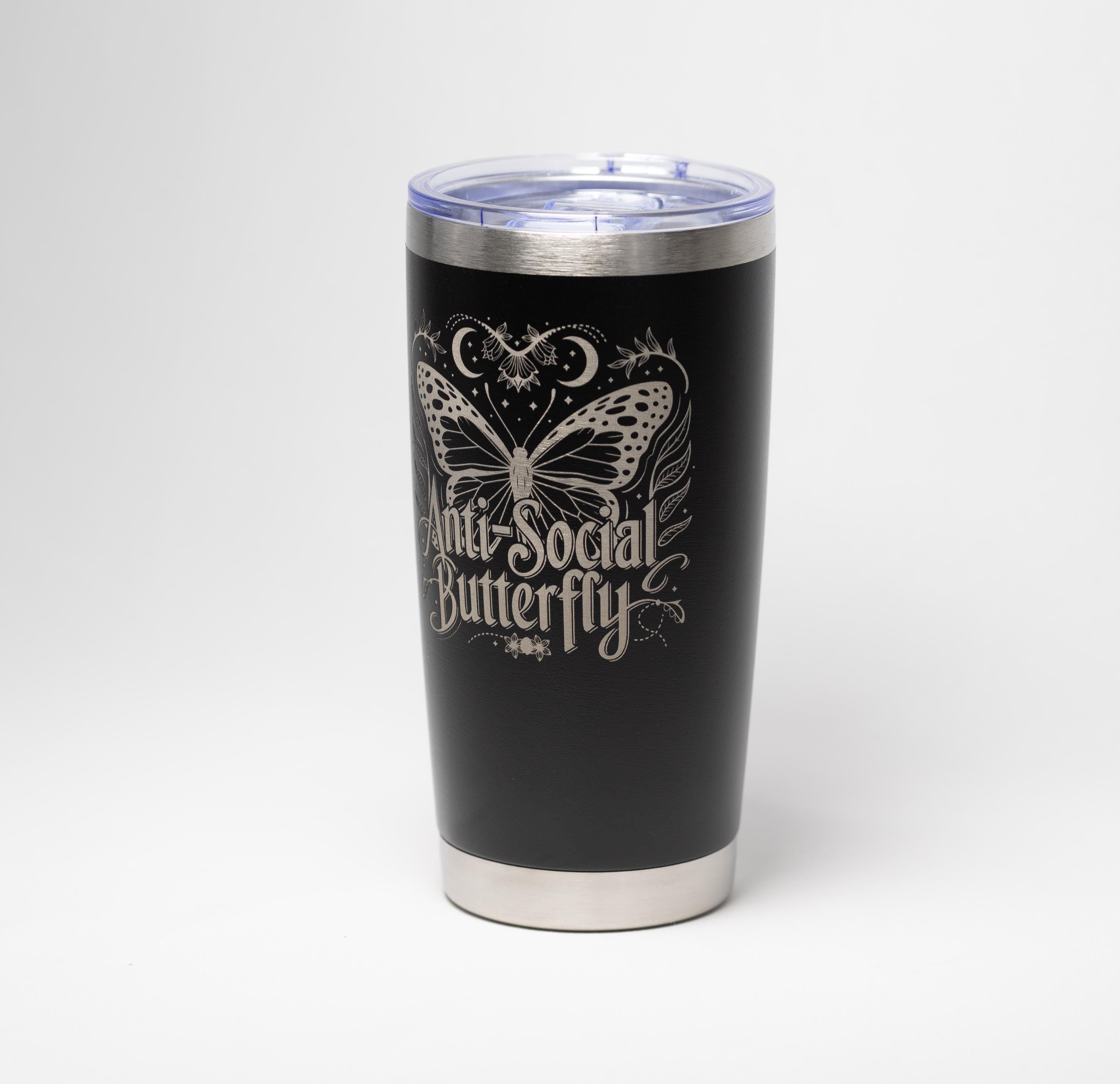 Insulated Travel Tumbler – Laser Engraved Butterfly Design, Custom Powder Coated, 20oz