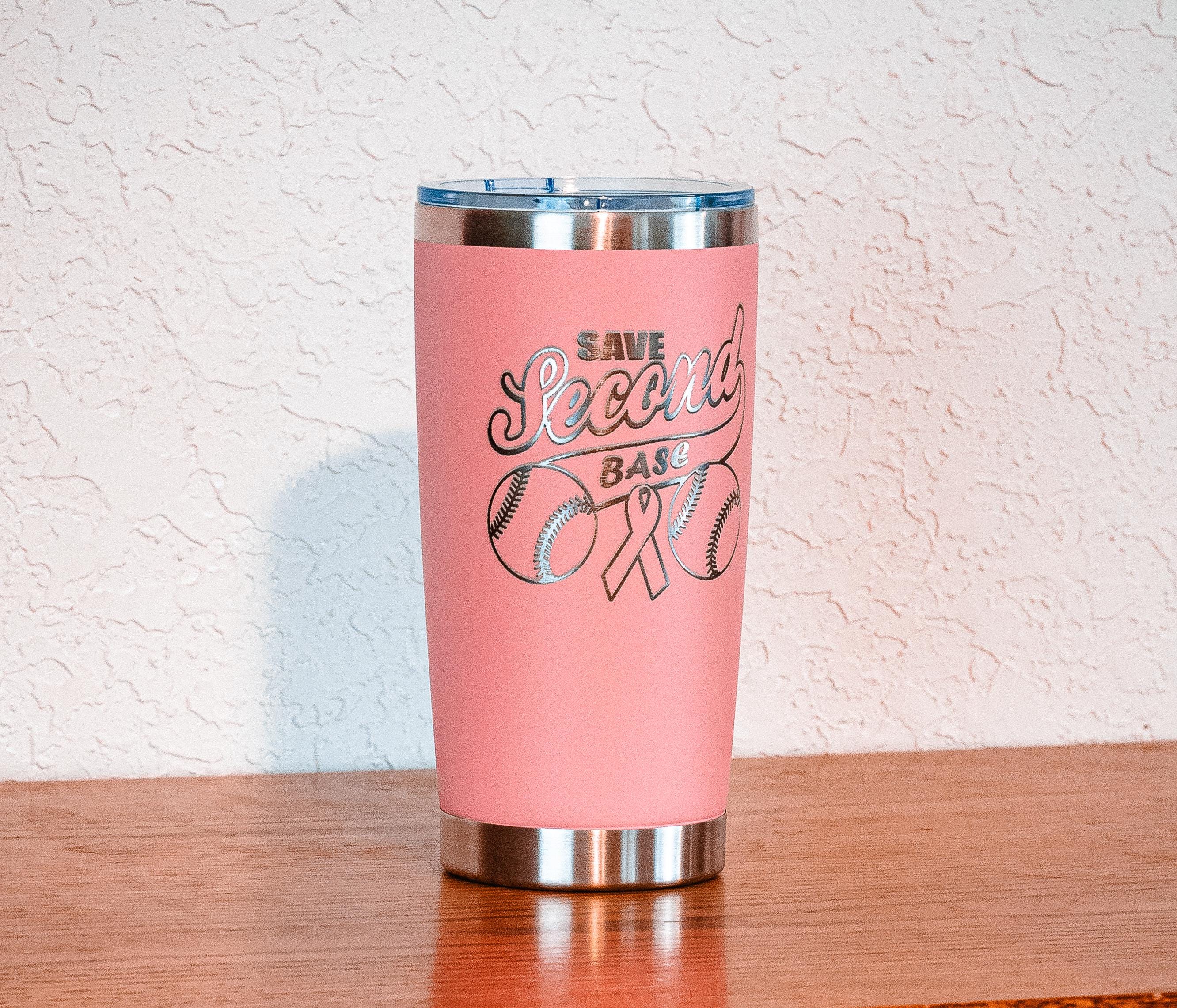 Breast Cancer Tumbler - Pink Powder Coated 20oz Stainless Steel Insulated Cup