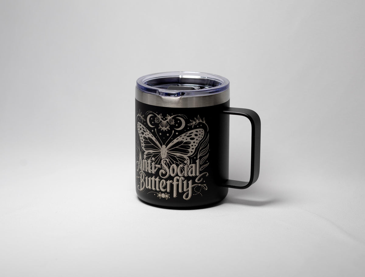 Laser Engraved Mug | Antisocial Butterfly Stainless Steel Cup - Durable Travel Mug