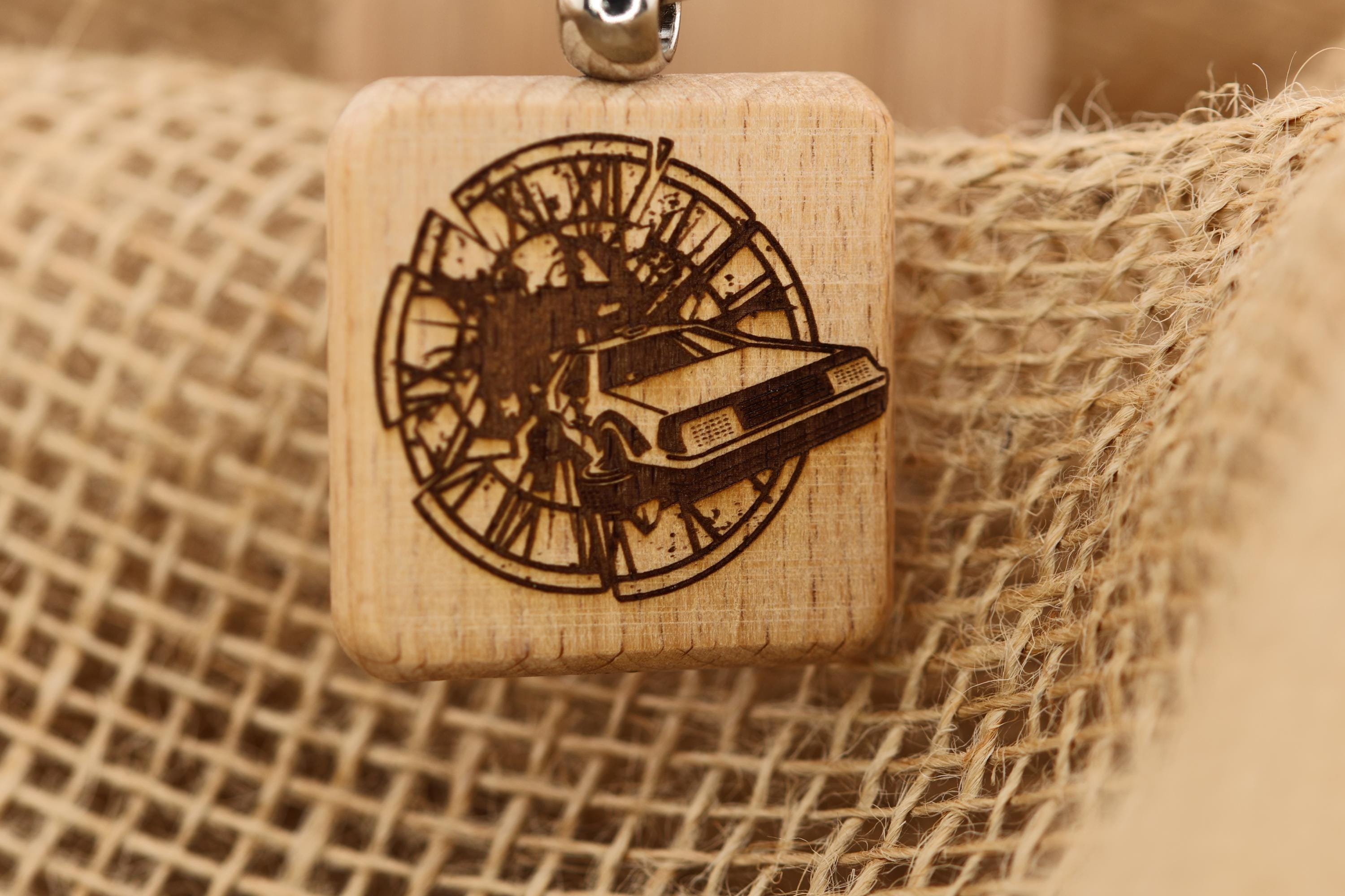 Back to the Future Keychain – Hardwood Double Sided Design with Stainless Steel Ring
