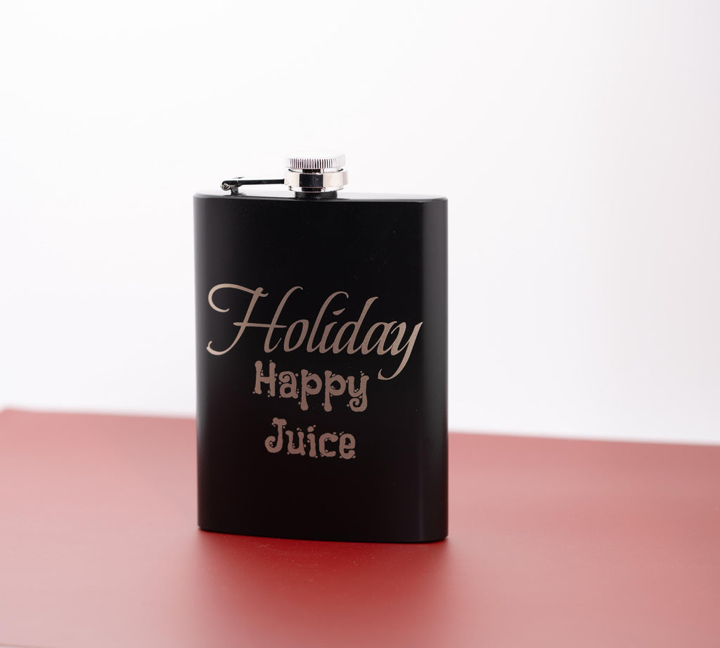 Engraved Matte Black Flask | 8oz Stainless Steel Leak Proof Holiday Party Gift