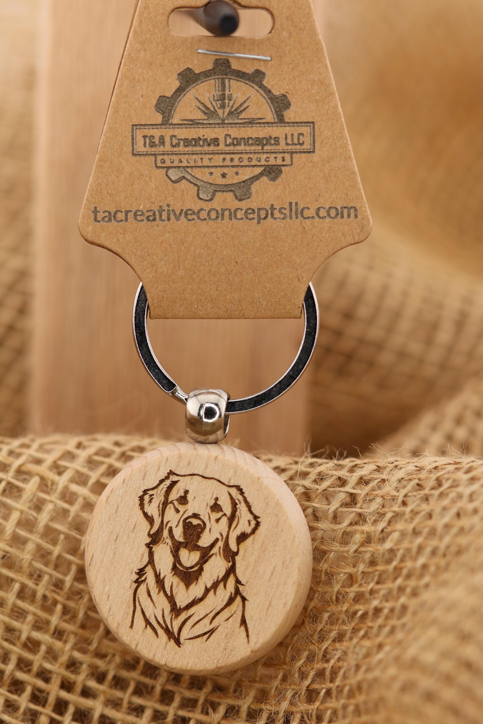 Golden Retriever Keychain – Laser Engraved Hardwood Double Sided Accessory