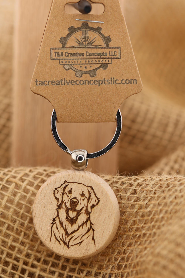 Golden Retriever Keychain – Laser Engraved Hardwood Double Sided Accessory