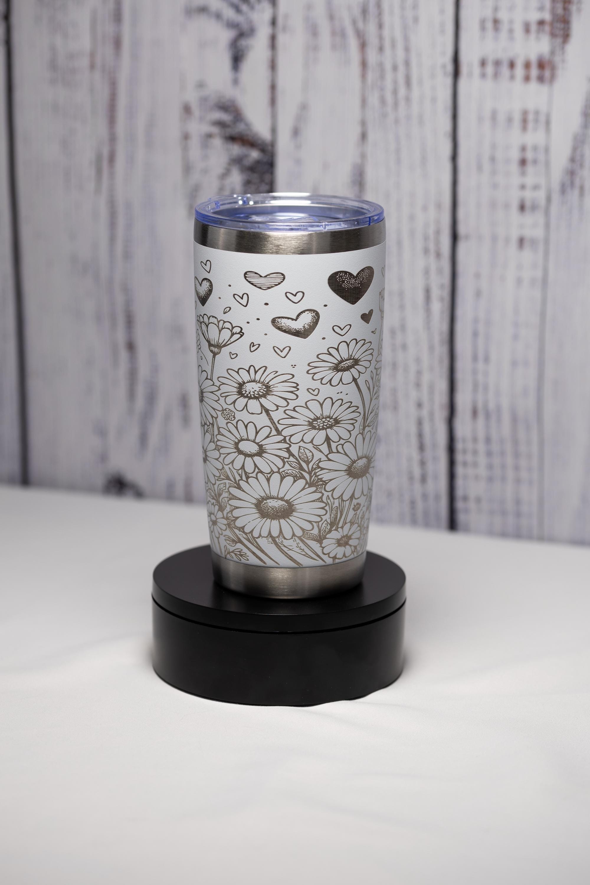 Stainless Steel Tumbler - 20oz Vacuum Insulated Mug With Laser Engraved Floral Design