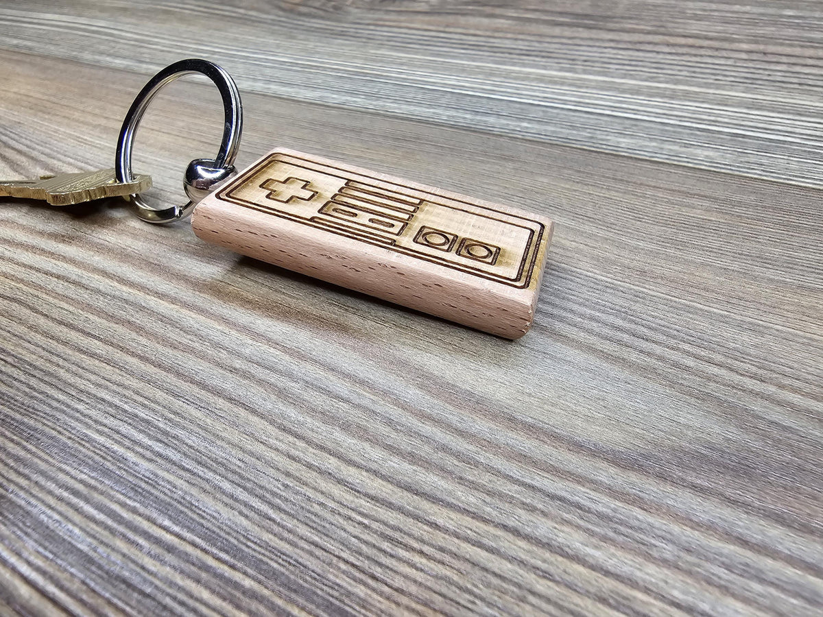 NES Controller Keychain - Hardwood Retro Gaming Gift | Double Sided Engraving