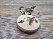 Sea Turtle Keychain – Double Sided Hardwood Charm with Rust Resistant Ring
