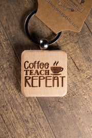 Teacher Keychain – Laser Engraved Hardwood Bag Charm | Coffee Teacher Gift