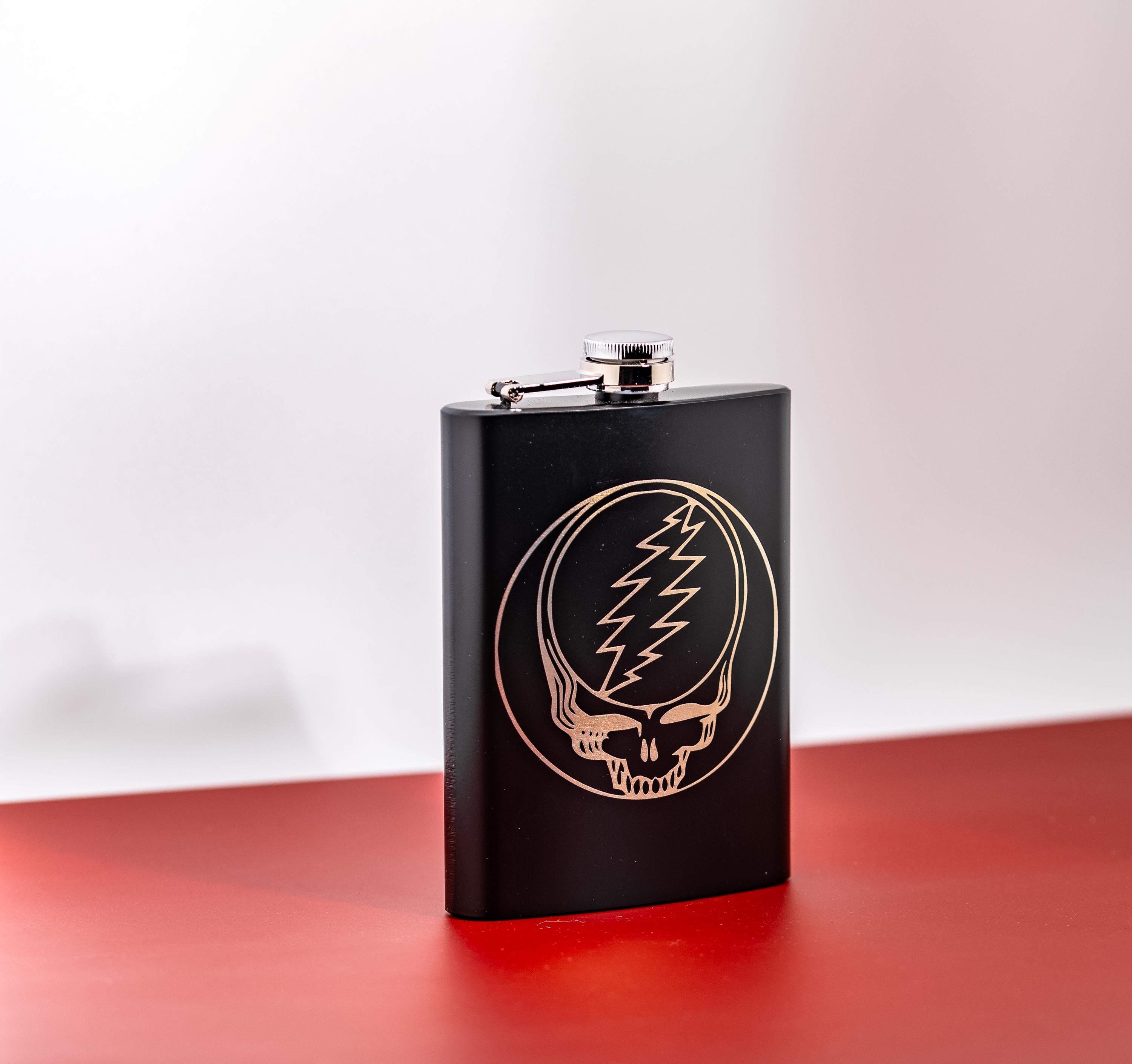 Grateful Dead Flask – 8oz Stainless Steel Pocket Flask With Laser Engraved SYF Emblem