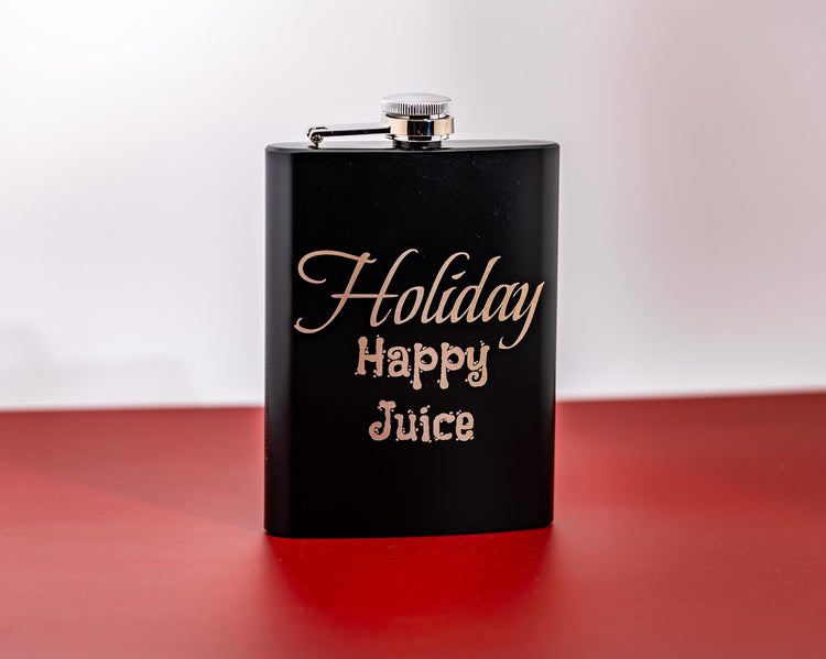 Engraved Matte Black Flask | 8oz Stainless Steel Leak Proof Holiday Party Gift