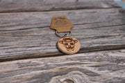 Wooden Skull Keychain – Laser Engraved Hardwood Bag Charm with Fedora & Mustache