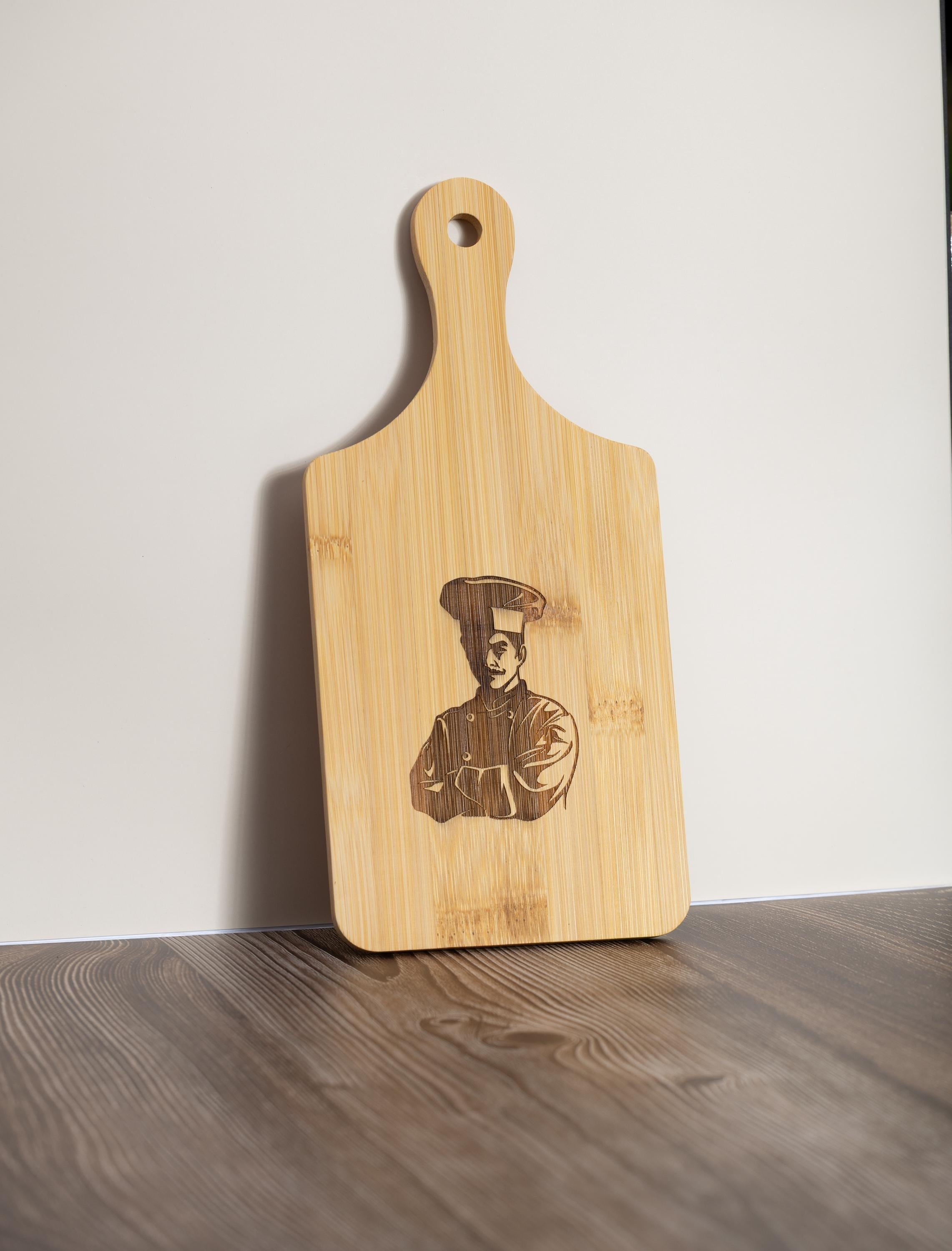 Bamboo Cutting Board - Small Chef Design | Laser Engraved Eco Friendly Prep Tray