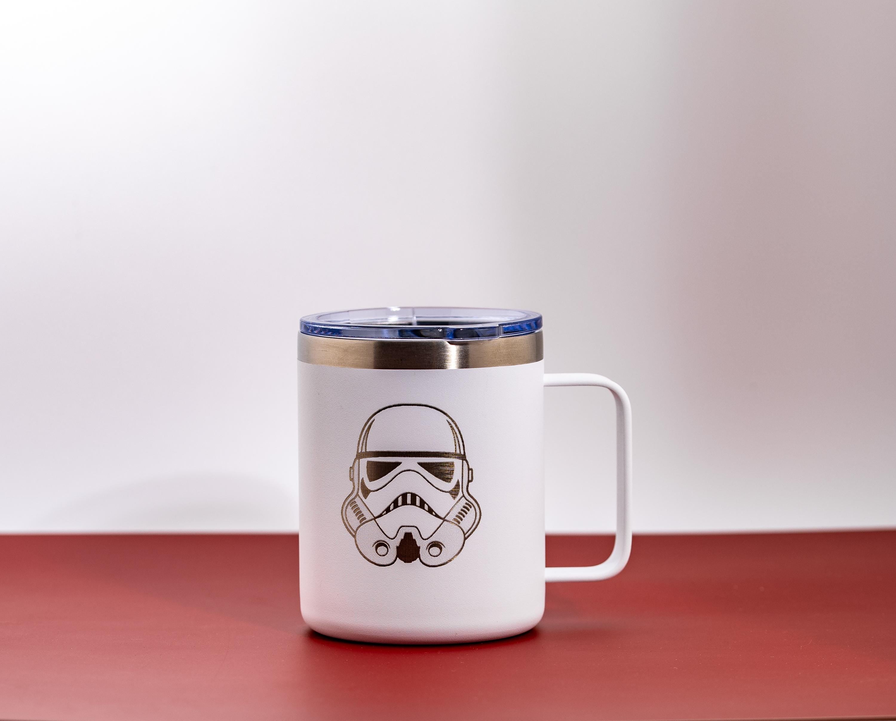 Stormtrooper Coffee Mug – Insulated Stainless Steel, White Powder Coated, Laser Engraved Design
