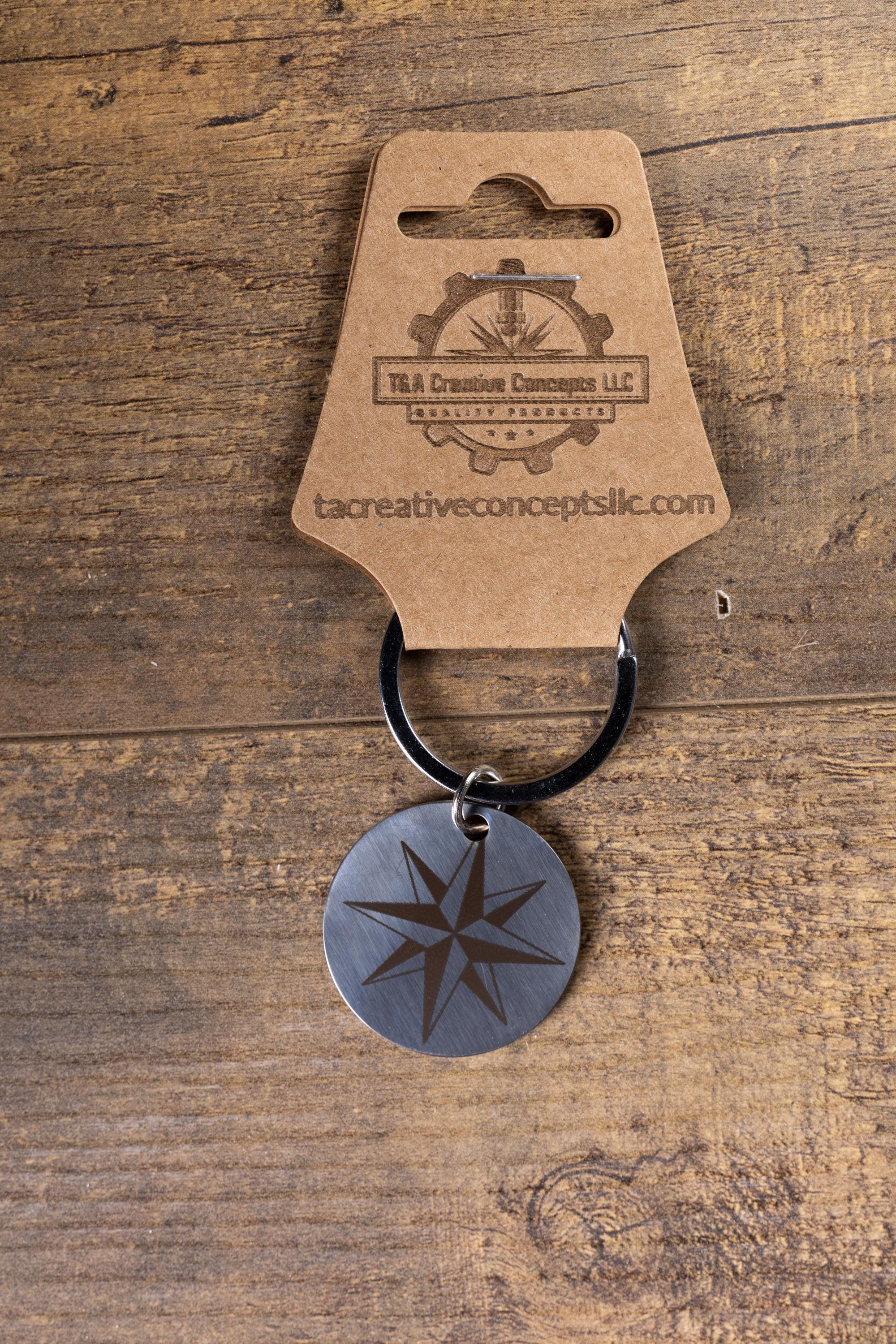 Nautical Star Keychain – Stainless Steel, Double Sided Laser Engraved Design
