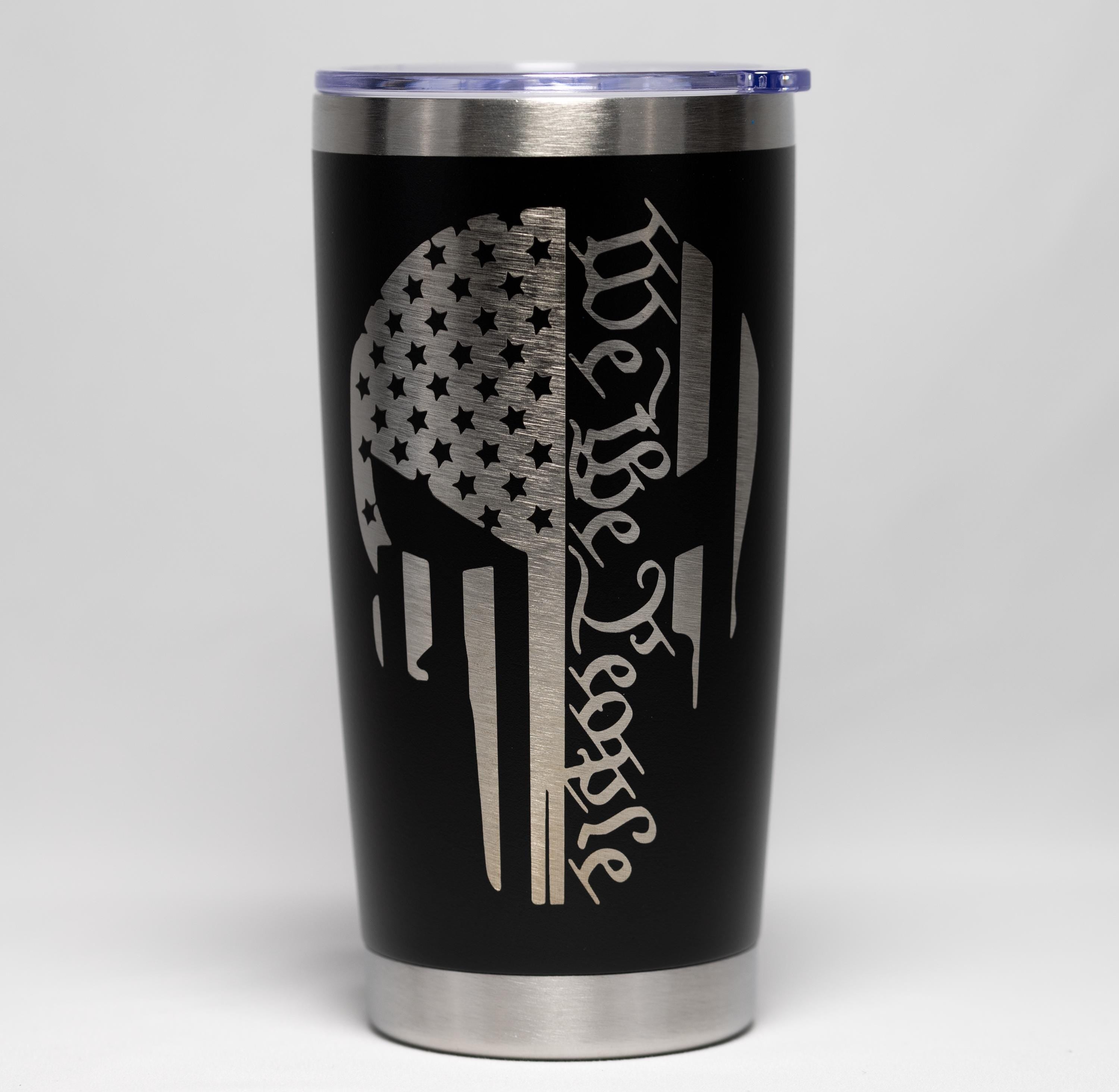 Patriotic Skull Tumbler – Laser Engraved Stainless Steel Cup, Double Wall Insulation