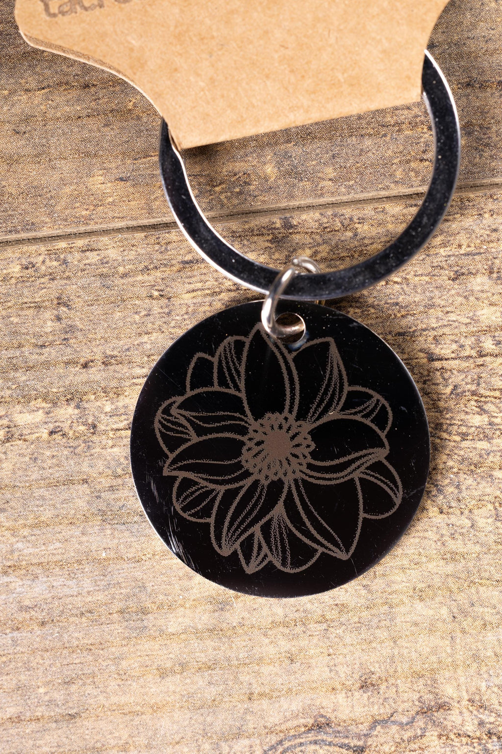 Mandala Flower Keychain – Black Stainless Steel, Double-Sided Engraved Charm