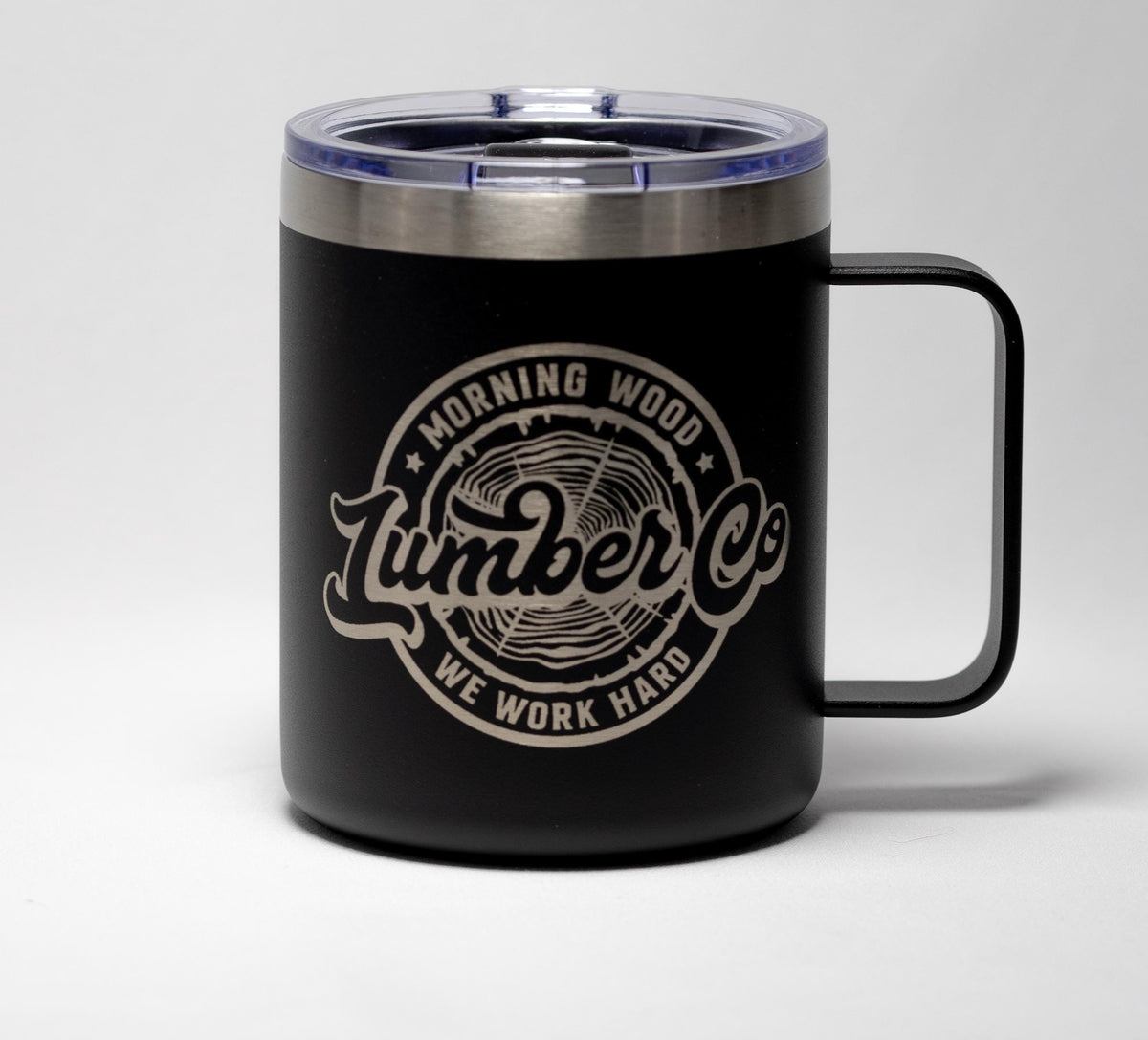 Morning Wood Mug - Laser Engraved Stainless Steel Cup | Durable Powder Coated Coffee Mug