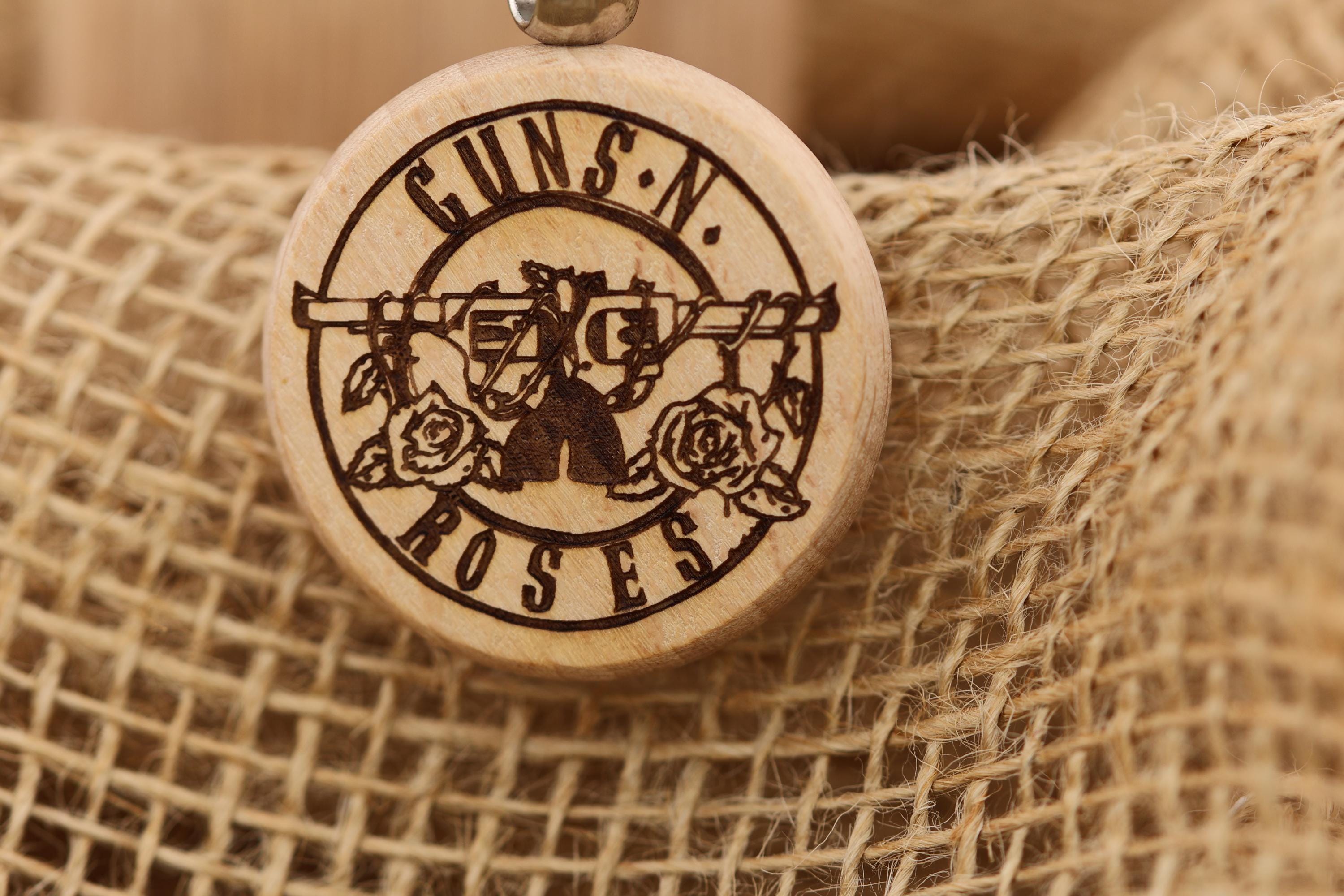 Guns N Roses Keychain - Hardwood Laser Art With Stainless Steel Ring | Rock Band Accessory
