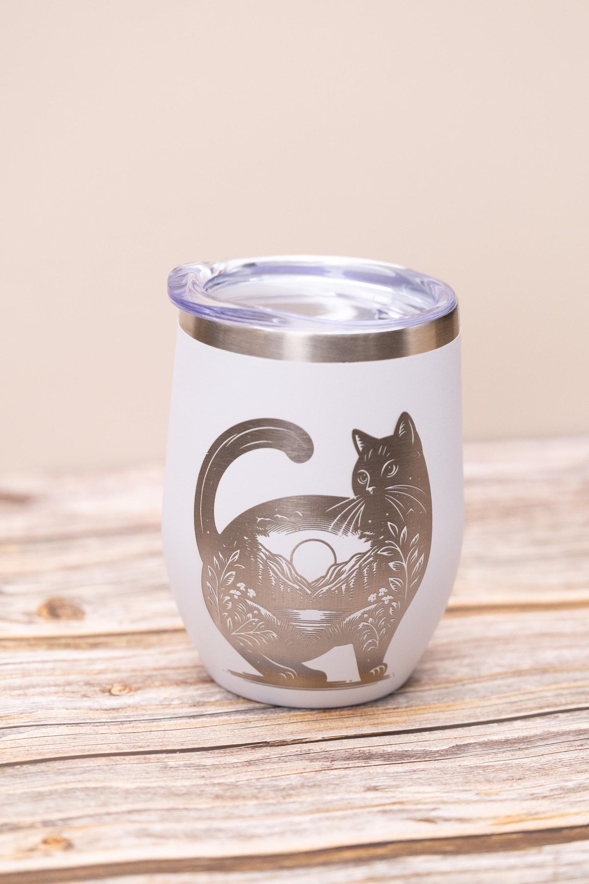 Cat Wine Tumbler | Stainless Steel 12oz Insulated Wine Cup With Spill Resistant Lid