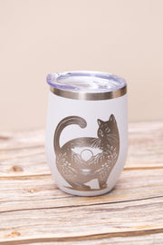 Cat Wine Tumbler | Stainless Steel 12oz Insulated Wine Cup With Spill Resistant Lid