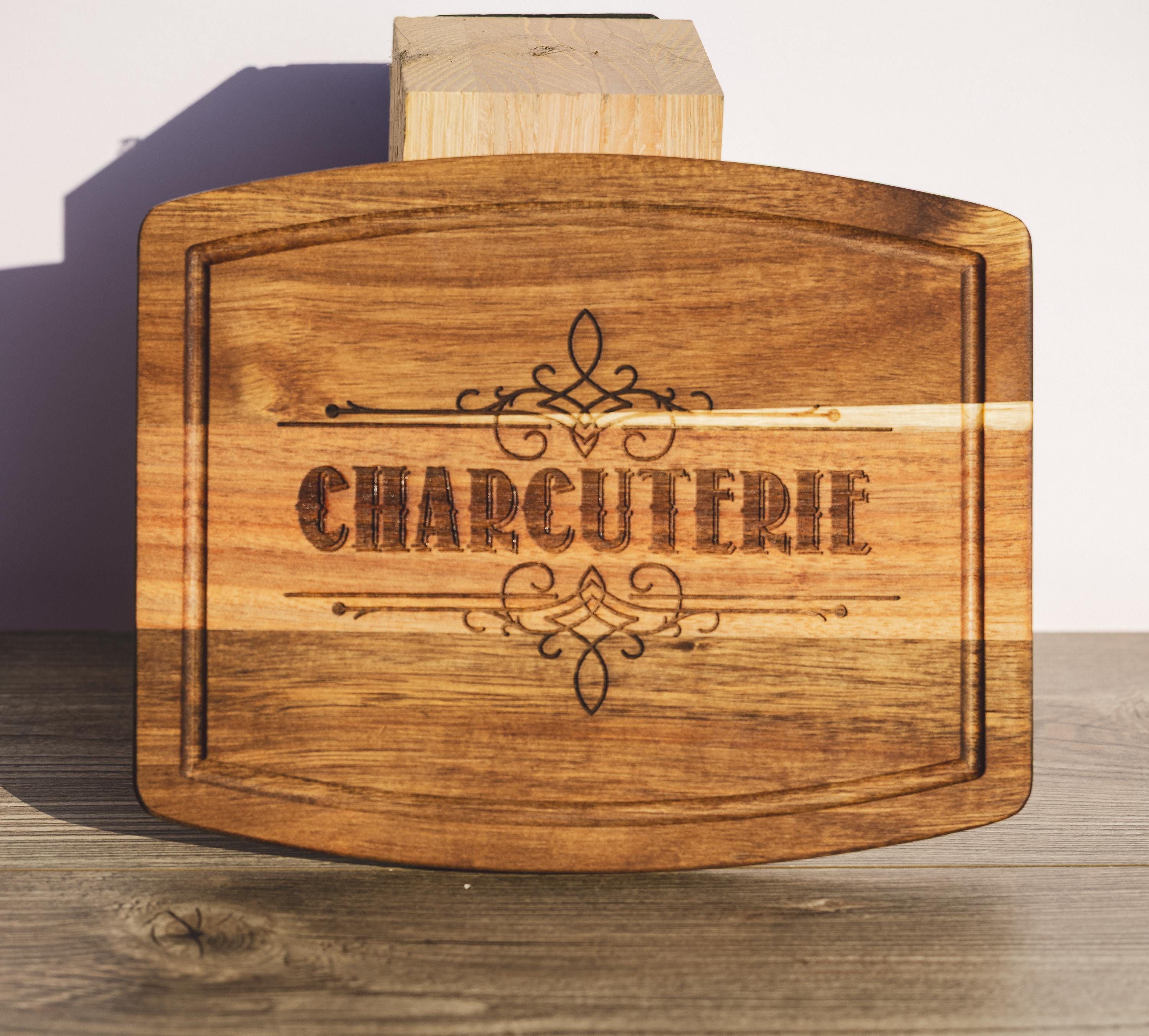 Acacia Wood Charcuterie - Rustic Laser Engraved Serving Tray 8x10 Inches