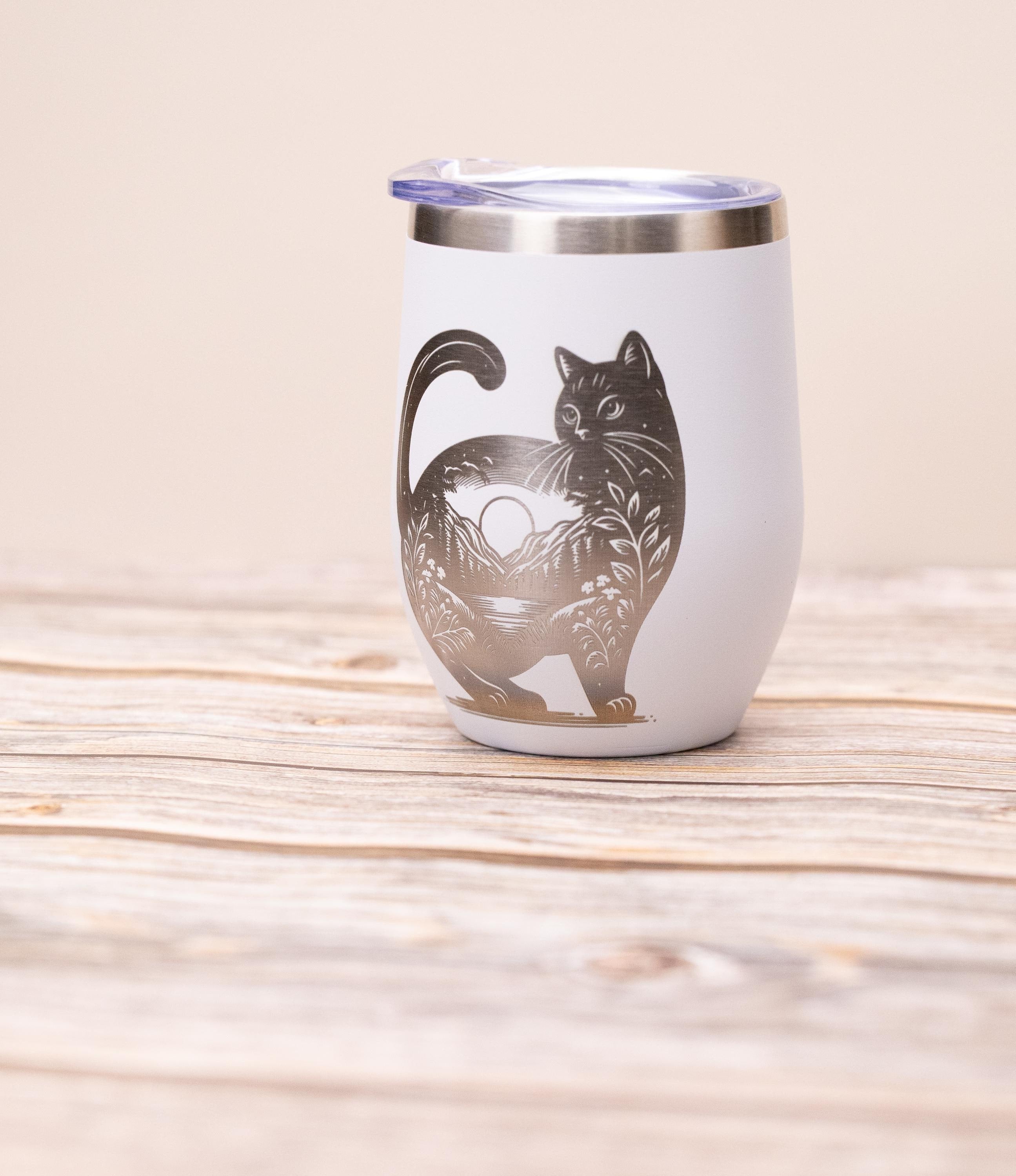 Cat Wine Tumbler | Stainless Steel 12oz Insulated Wine Cup With Spill Resistant Lid