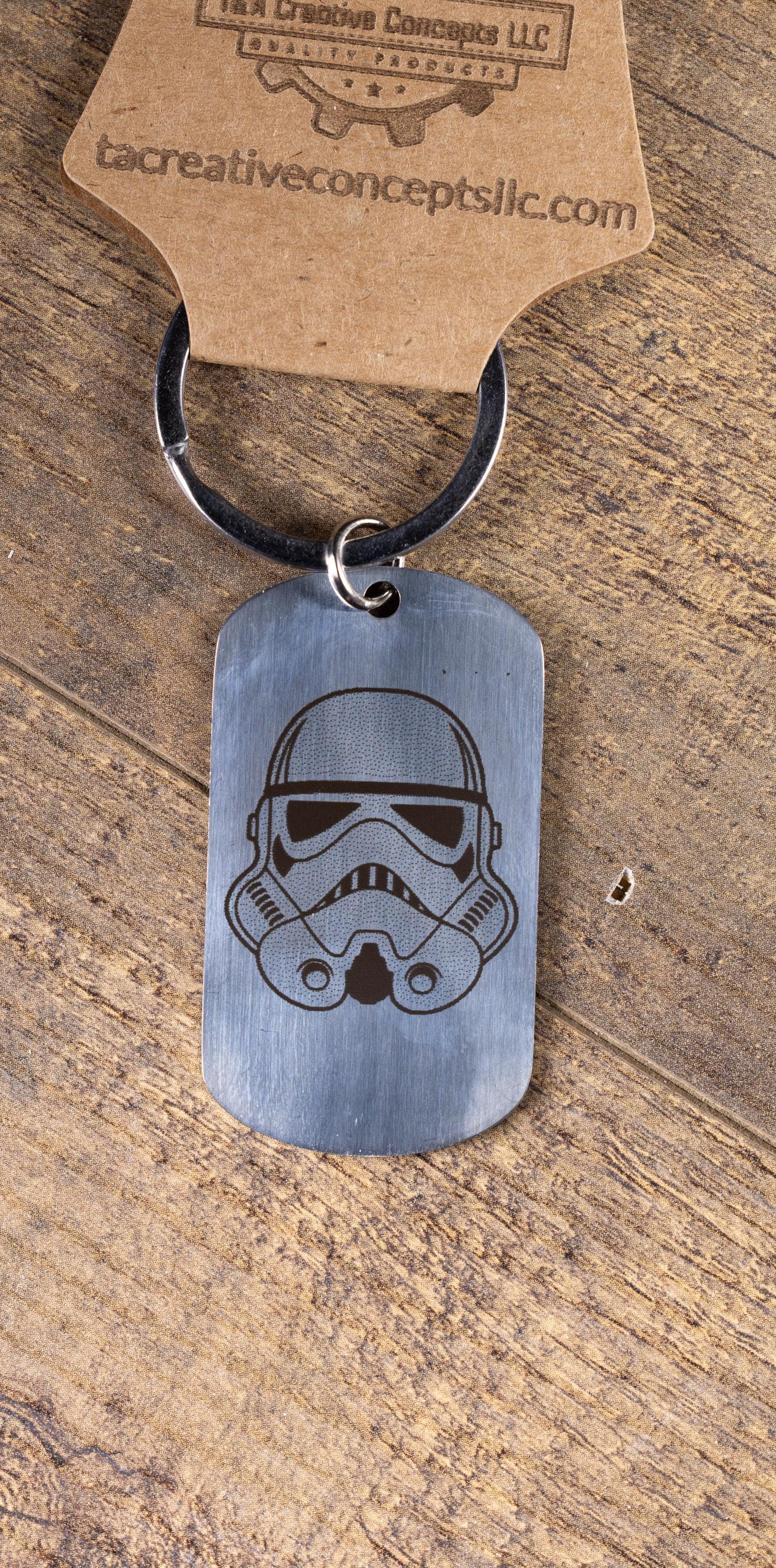 Stormtrooper Keychain – Polished Stainless Steel Laser Engraved Durable Metal Charm