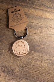 Cat Wood Keychain – Handmade Cat Charm With Laser Engraved Wood Grain