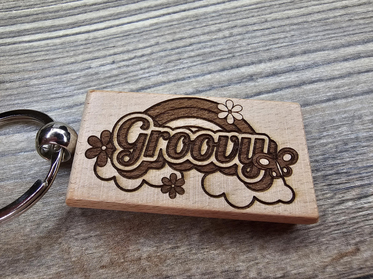 Retro 70s Keychain - Double Sided Hardwood Charm | Groovy Spirit Gift