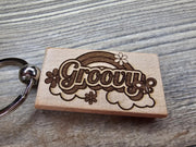 Retro 70s Keychain - Double Sided Hardwood Charm | Groovy Spirit Gift