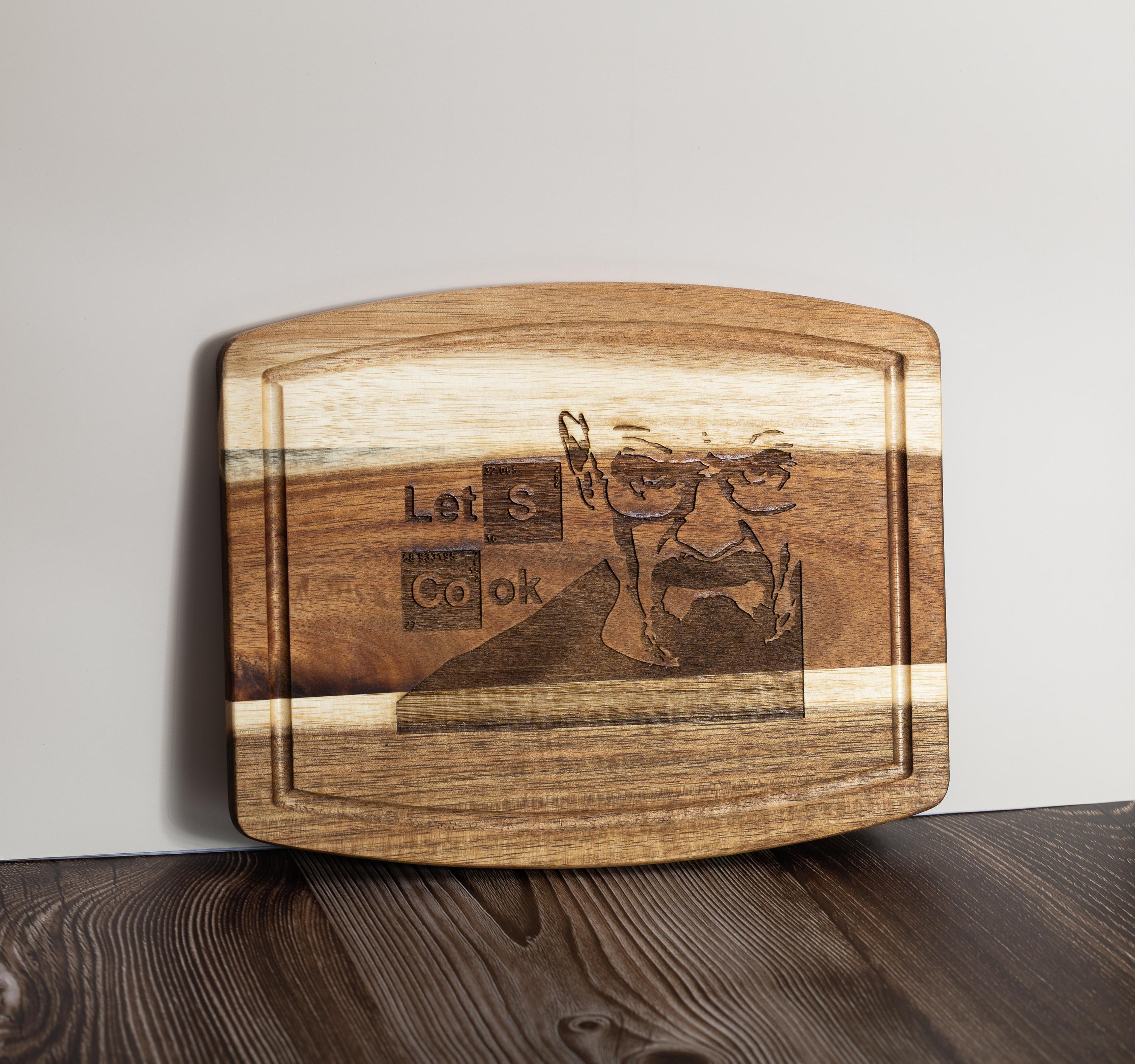 Breaking Bad Cutting Board - Acacia Wood Board with Laser Engraved Quote 'Let's Cook'