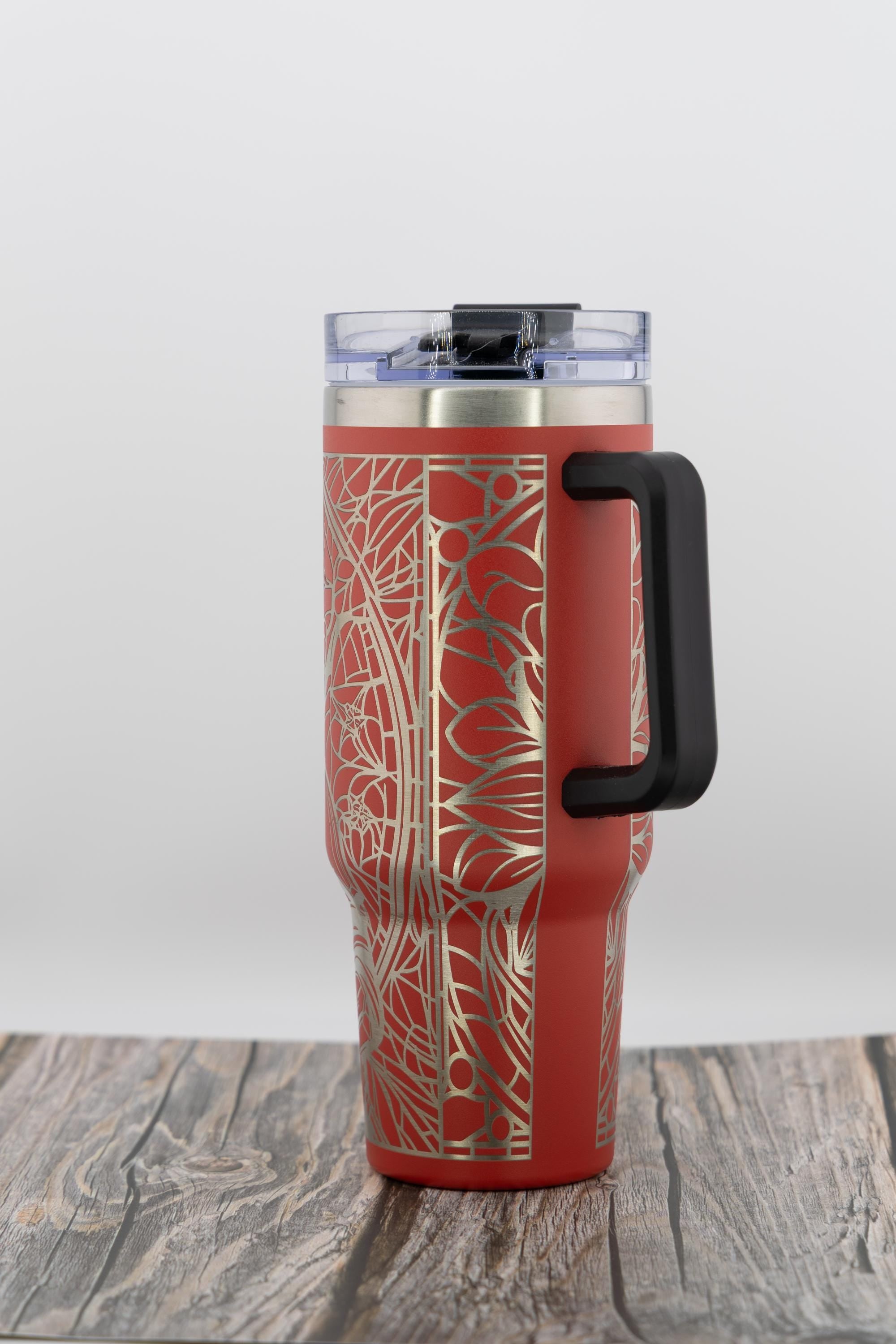 Mandalorian Mosaic Tumbler – 40oz Steel Cup With Laser Engraved Mandalorian Helmet Design