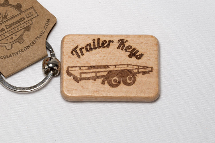 Trailer Keys Keychain – Double Sided Engraved Wood Ring | Rustic Hardwood Accessory