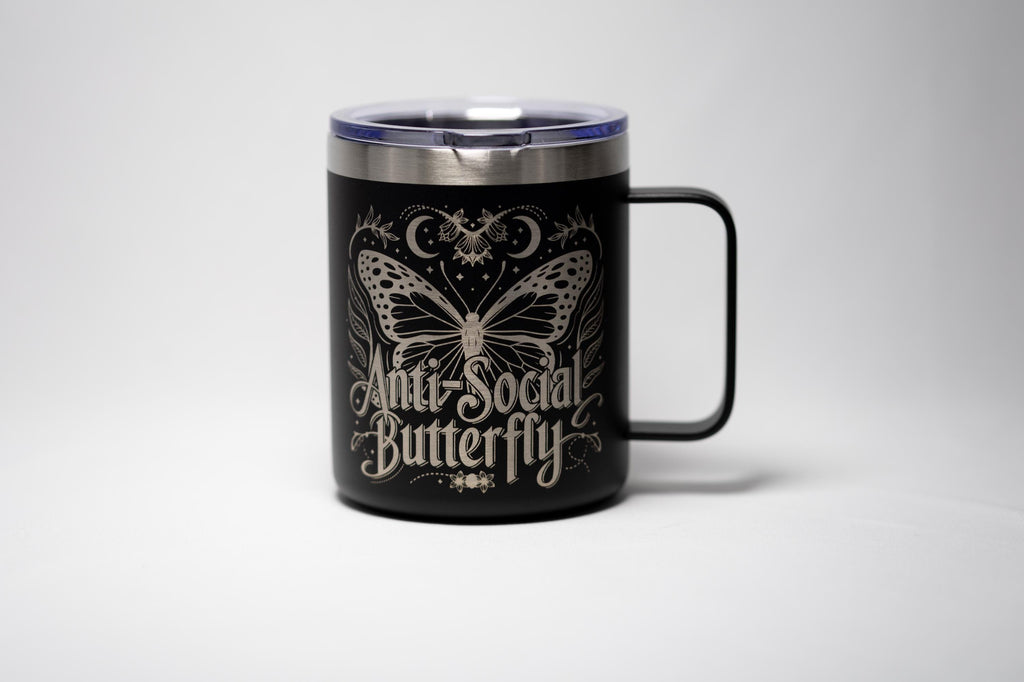 Laser Engraved Mug | Antisocial Butterfly Stainless Steel Cup - Durable Travel Mug