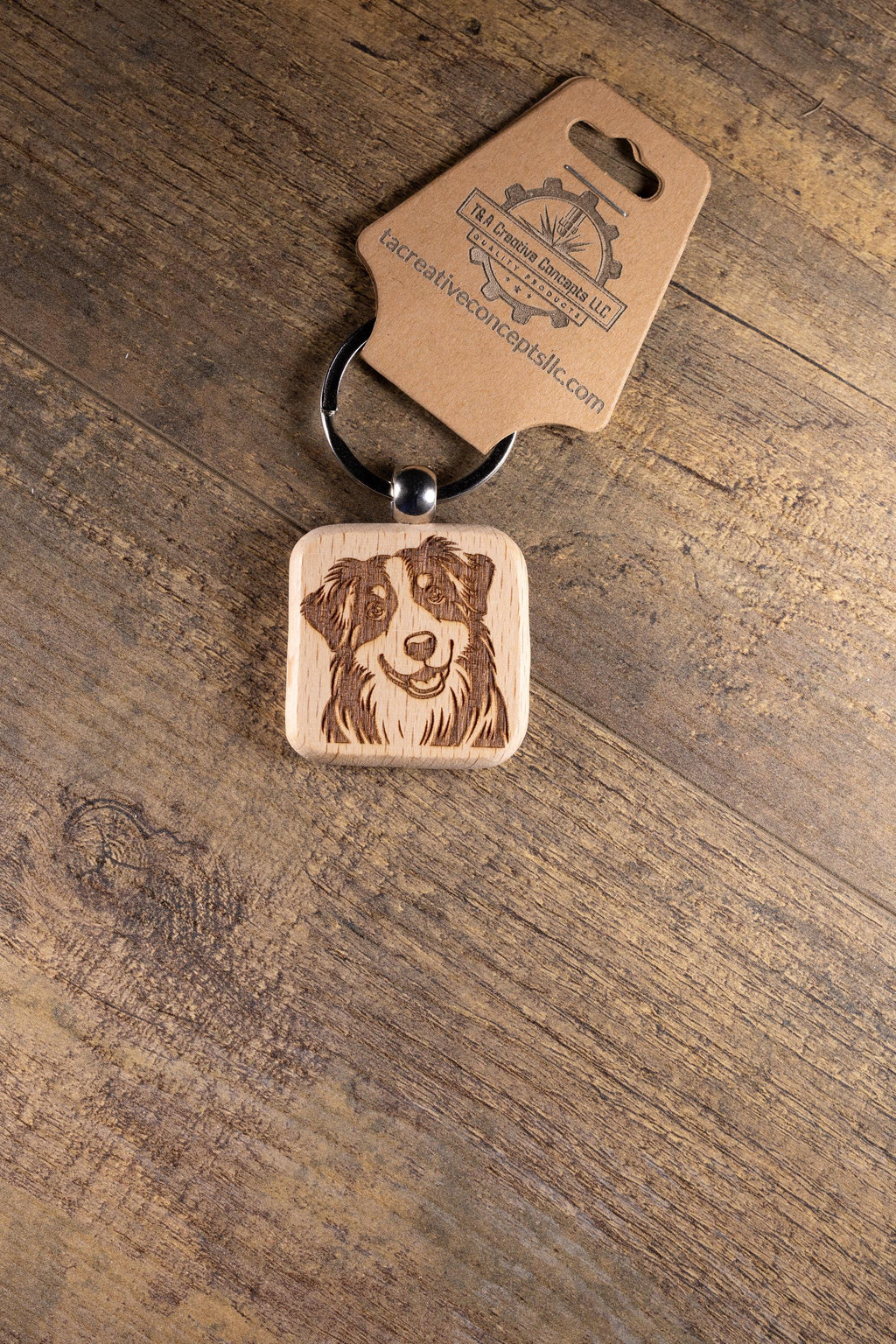 Australian Shepherd Keychain – Laser Engraved Hardwood Dog Lover Gift Idea