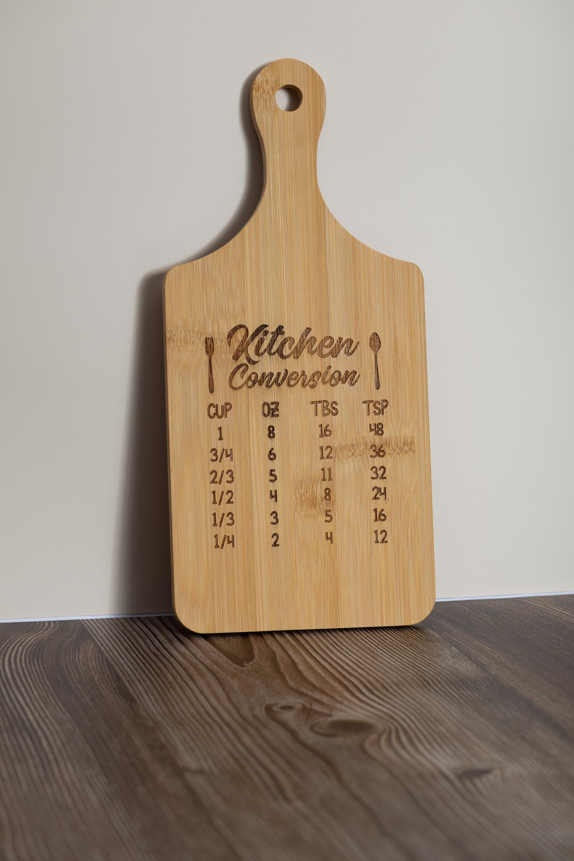 Bamboo Cutting Board – Compact Prep Board with Engraved Kitchen Conversions Chart