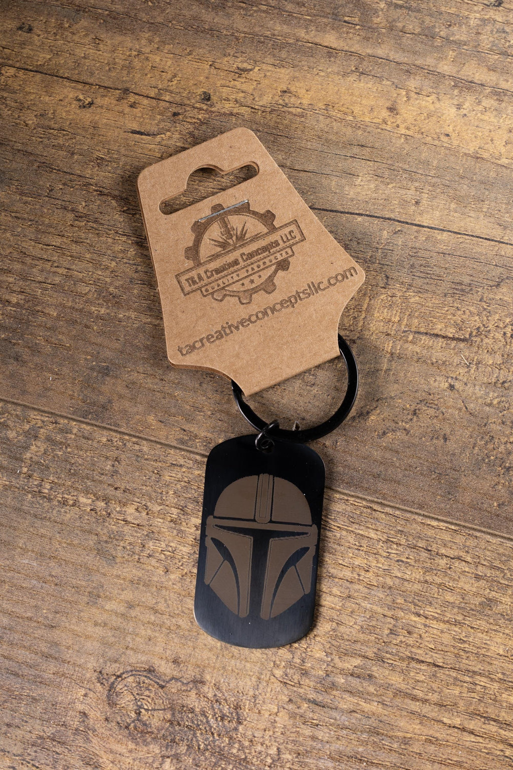 Mandalorian Keychain - Black Stainless Steel, Laser Engraved Double-Sided Design