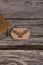 Eagle Keychain Wood - Laser Engraved Rustic Hardwood Charm with Stainless Steel Hardware