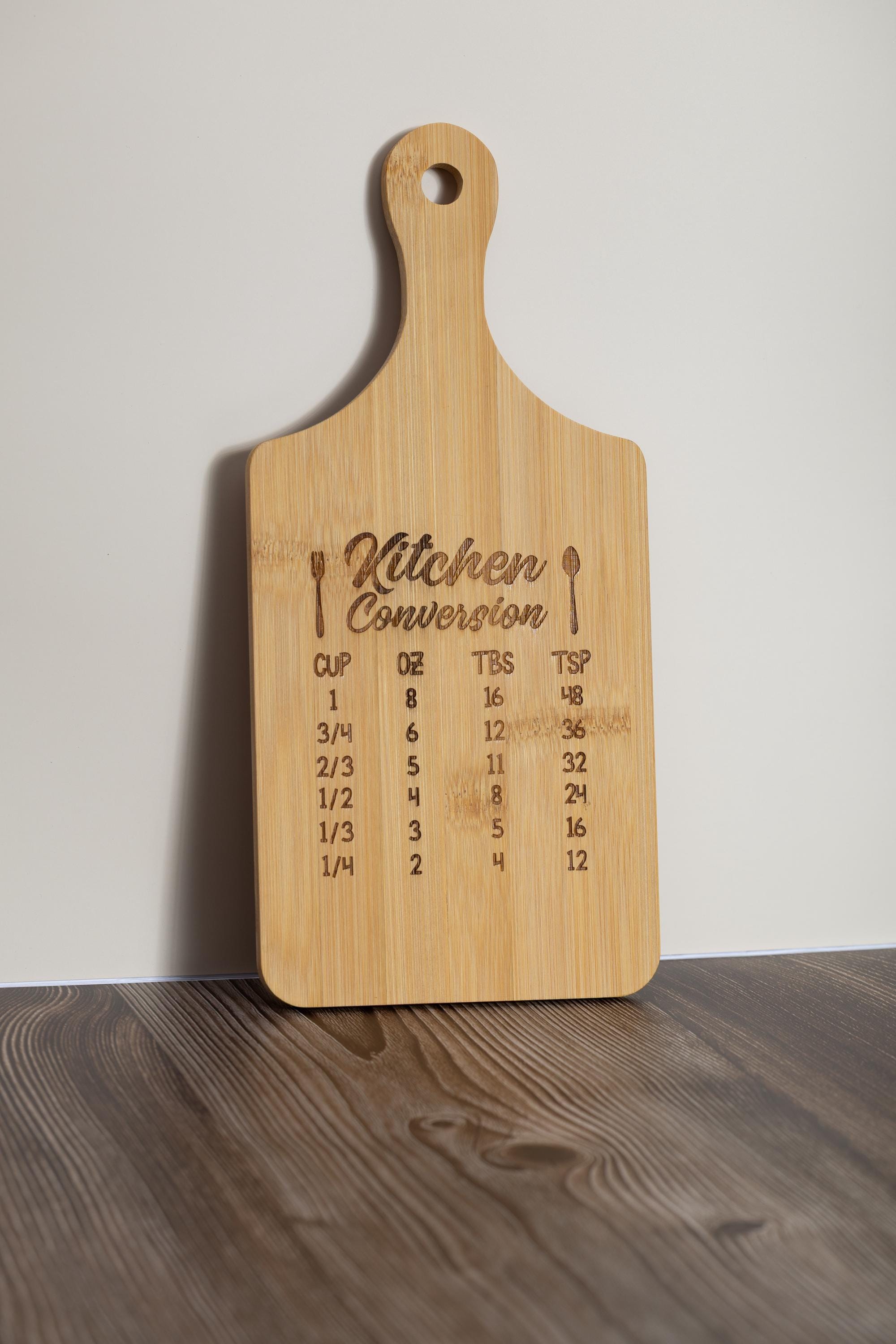Bamboo Cutting Board – Compact Prep Board with Engraved Kitchen Conversions Chart