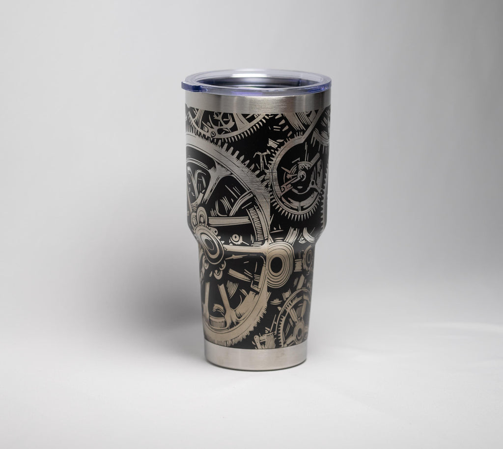 Steampunk Gear Tumbler - 30 Oz Insulated Stainless Steel Travel Cup With Laser Etched Design