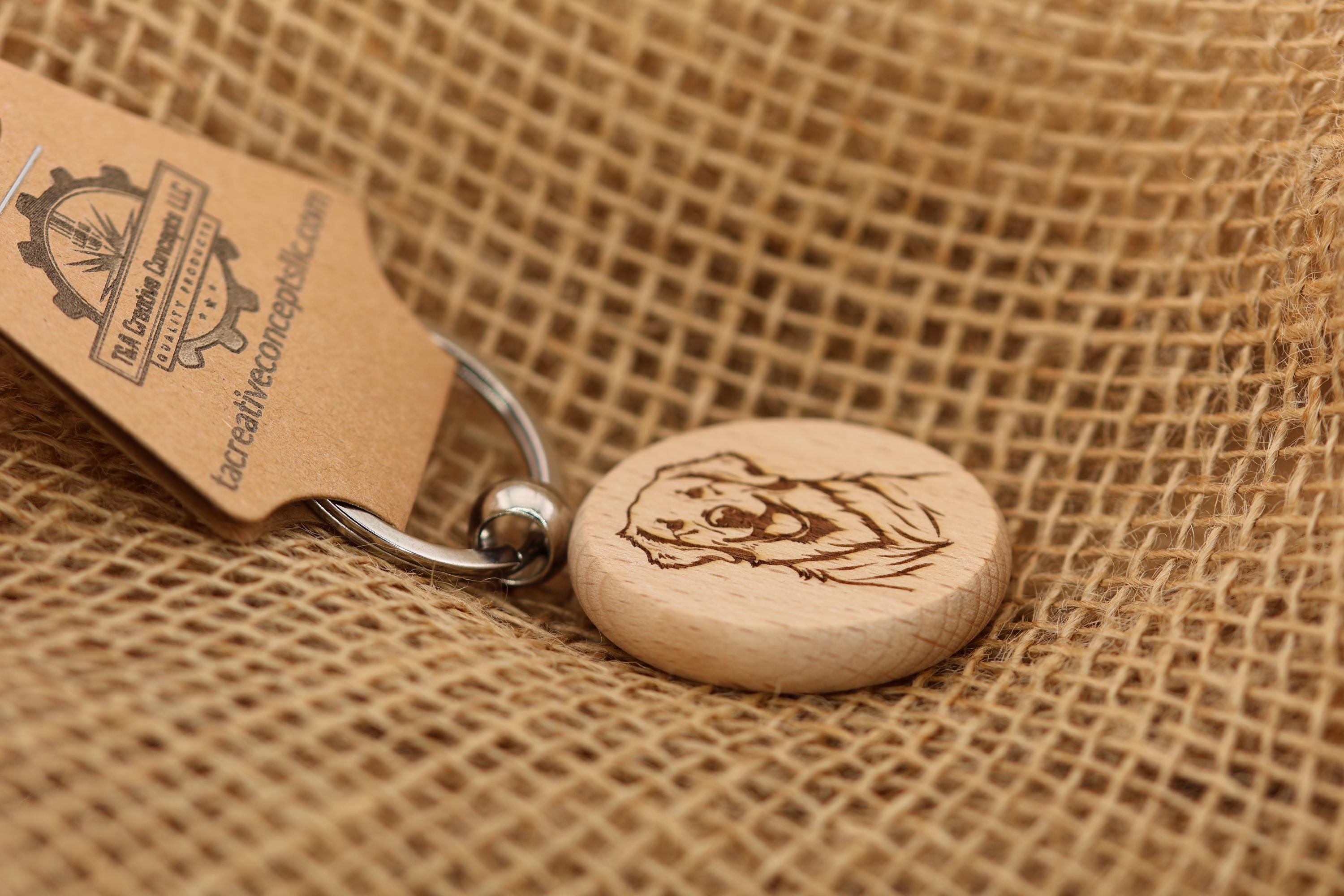 Golden Retriever Keychain – Laser Engraved Hardwood Double Sided Accessory