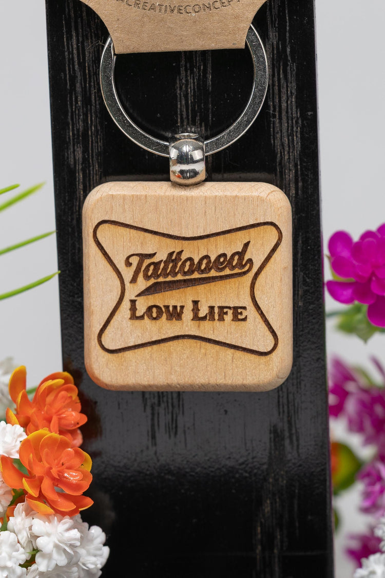 Tattoo Keychain – Double Sided Engraved Wood Keyring | Lightweight Durable Hardwood Gift
