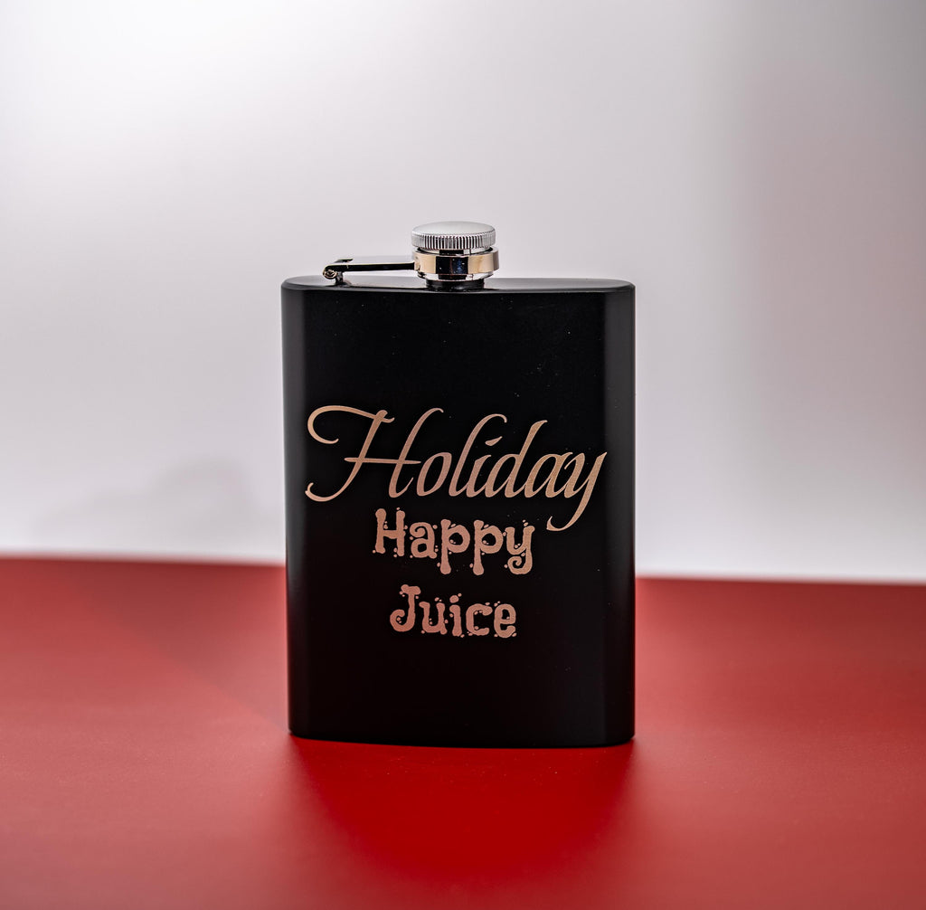 Engraved Matte Black Flask | 8oz Stainless Steel Leak Proof Holiday Party Gift