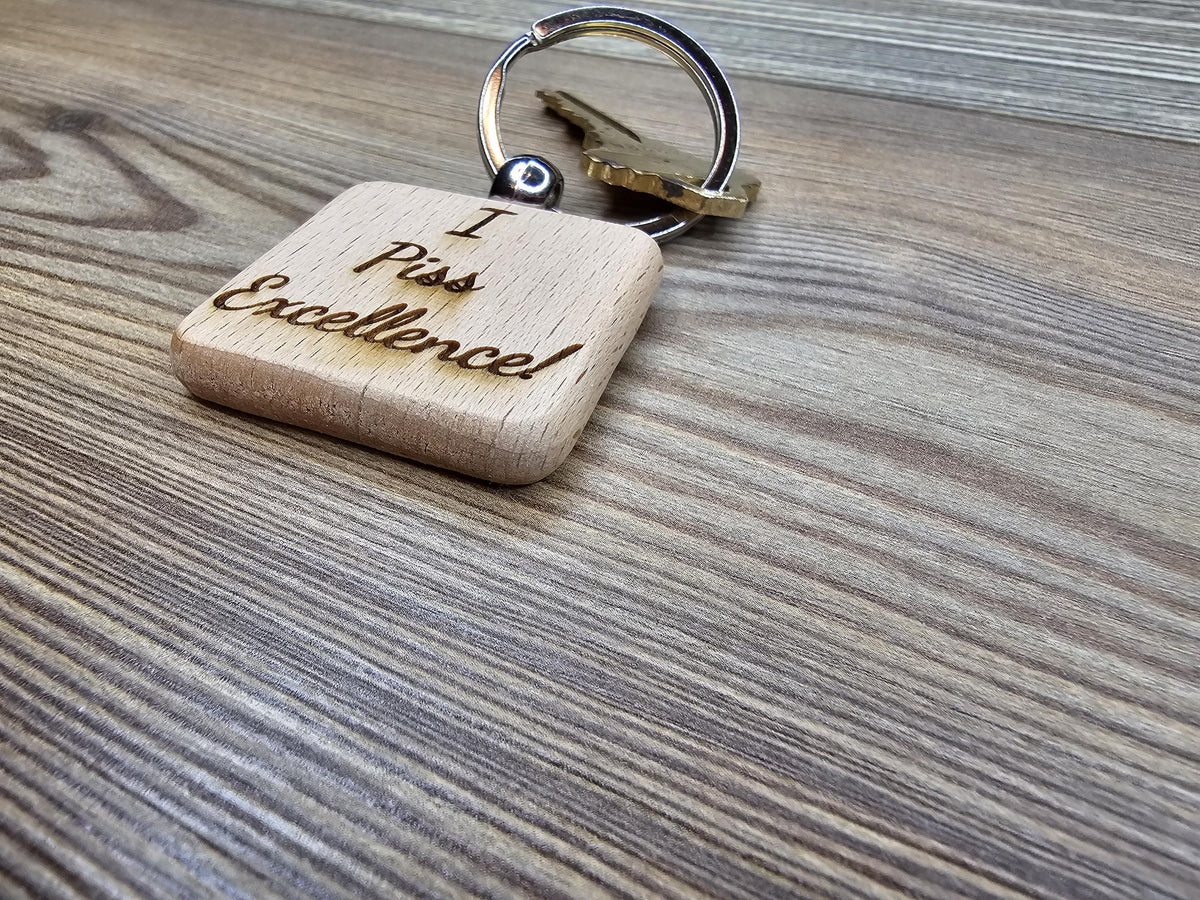 Humor Wooden Keychain – Double Sided Laser Engraved Natural Hardwood Accessory