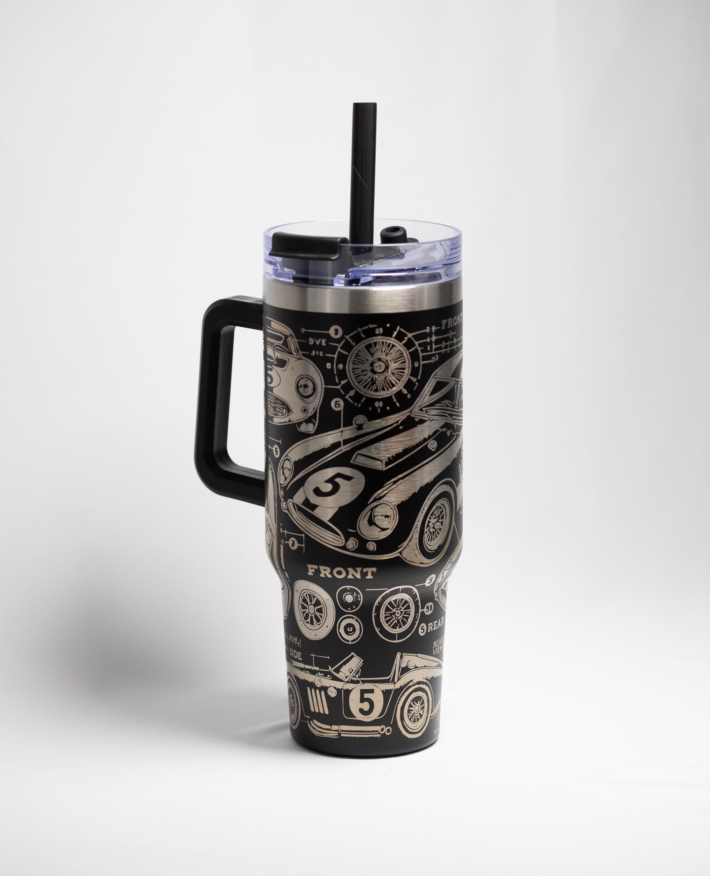 Vintage Race Car Tumbler - 40 oz Stainless Steel, Laser Engraved, Durable Travel Mug