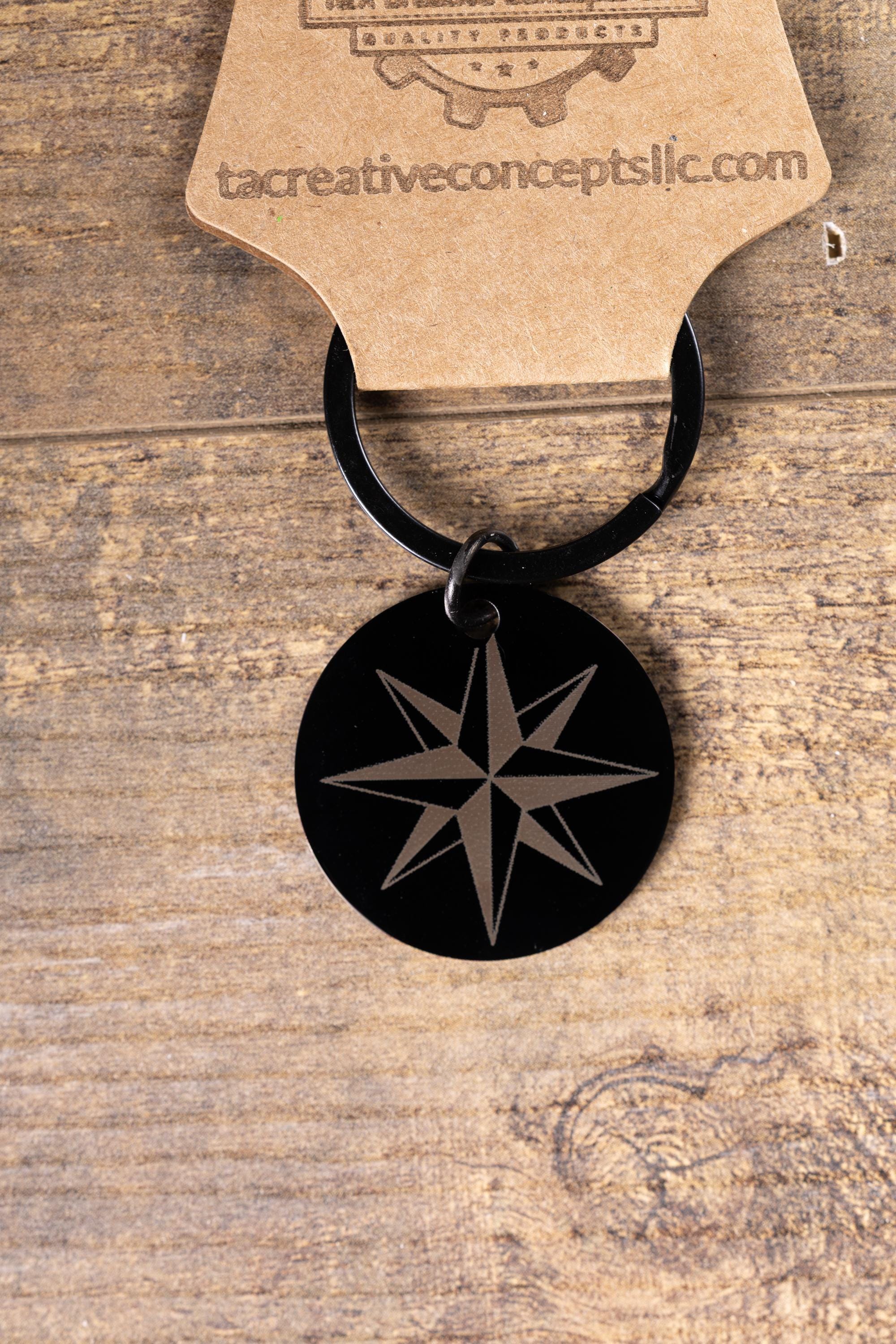 Nautical Star Keychain – Matte Black Double Sided Compass Pendant Gift