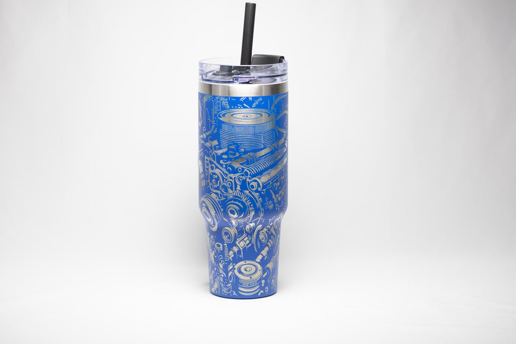 Engine Wrap Travel Tumbler - Large 40oz Vacuum Insulated Cup | Laser Etched Design