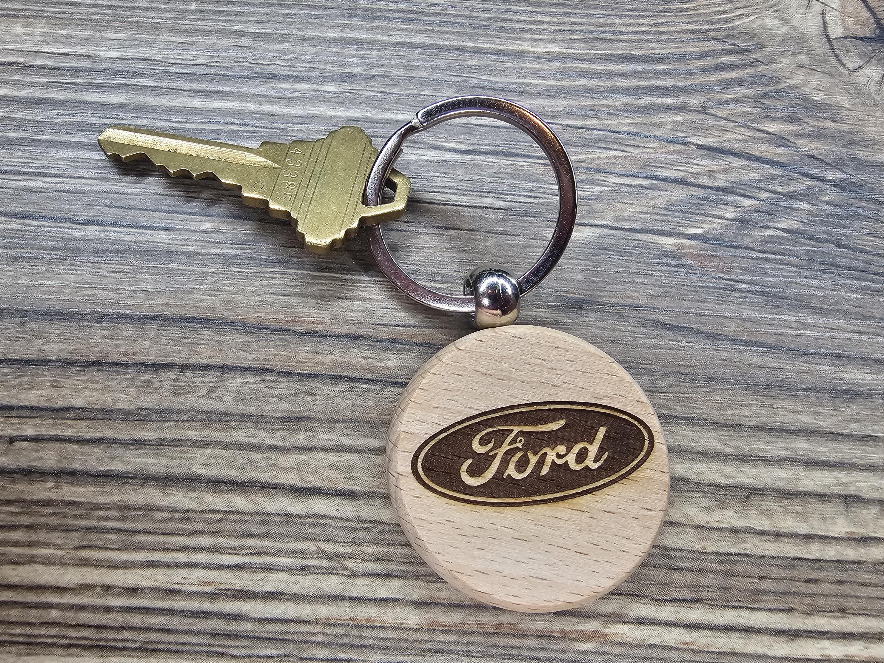 Ford Keychain - Double-Sided Engraved Hardwood With Stainless Steel Ring